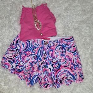 Lilly Pulitzer NEW Buttercup Knit Scalloped Edge Shorts Raz Berry Flamingoals 6